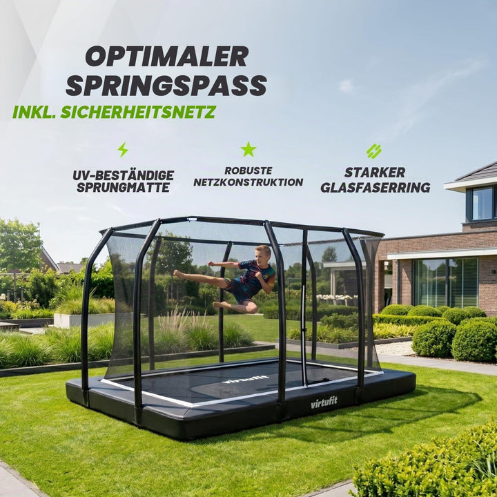 VirtuFit Premium Bodentrampolin mit Sicherheitsnetz - Schwarz - 213 x 305 cm