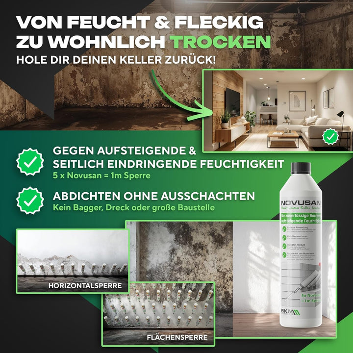 NOVUSAN 10 Flaschen für 2m trockene Wand I Horizontalsperre zum Trockenlegen von Keller & Mauerwerk