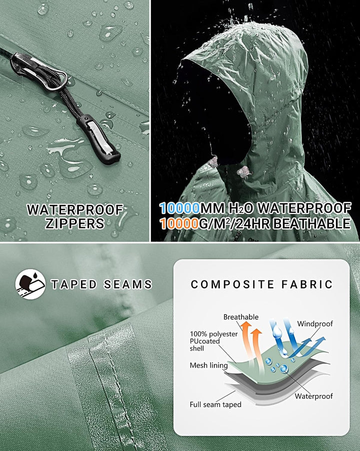 Outdoor Ventures Damen Regenjacke 10000MM Wasserdicht Leichte Gefüttert Packbar Sportjacke Funktions