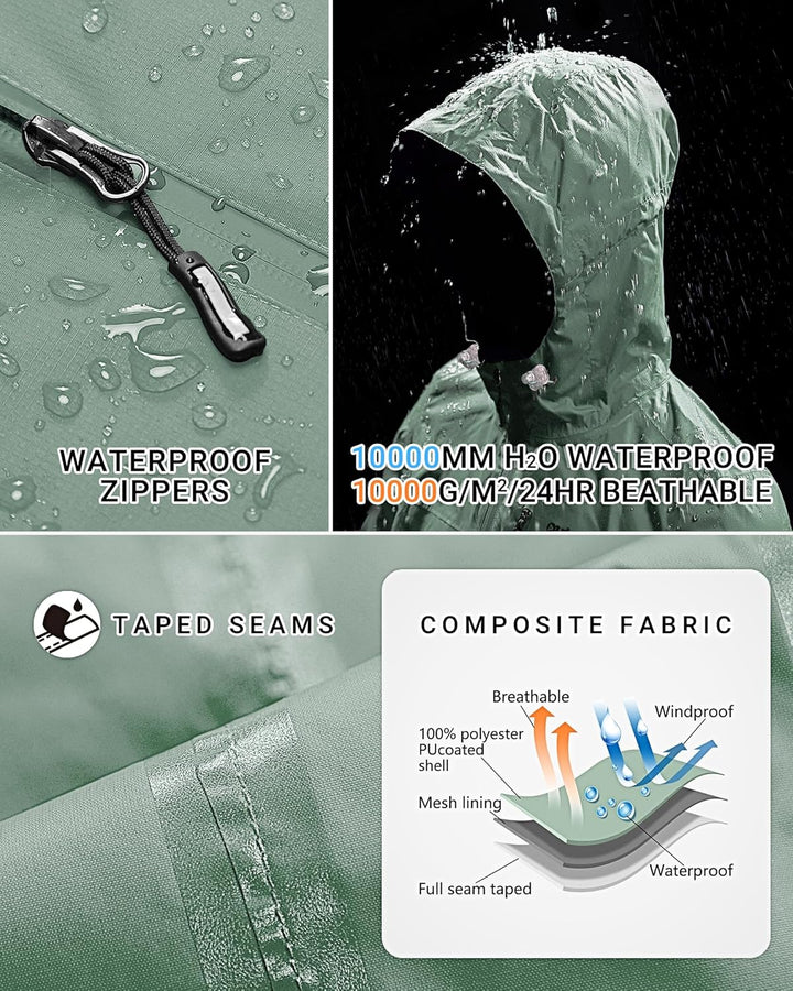 Outdoor Ventures Damen Regenjacke 10000MM Wasserdicht Leichte Gefüttert Packbar Sportjacke Funktions
