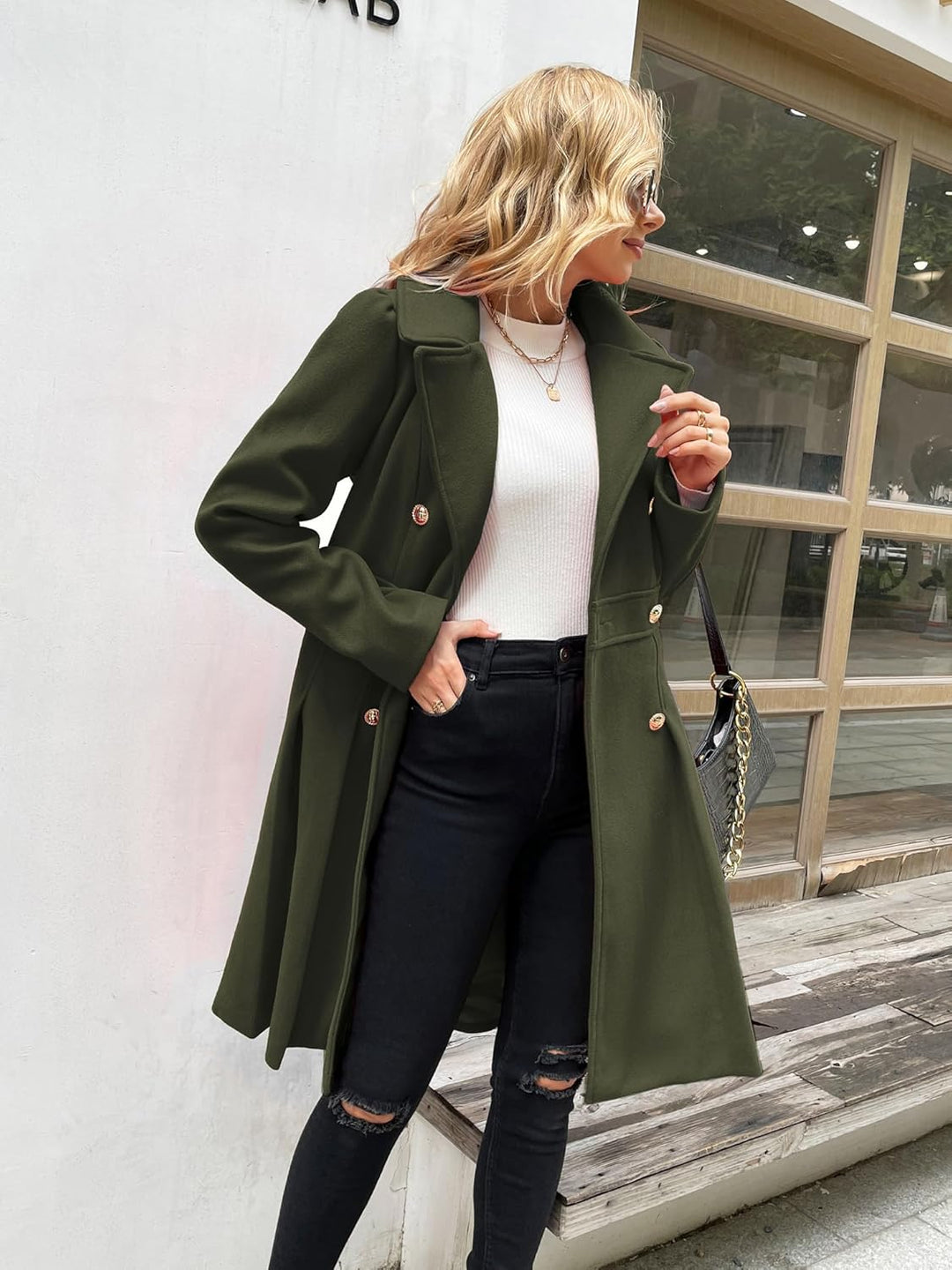 GRACE KARIN Damen Mantel Wintercoat Revers Zweireihiger Mantel Knielang Trenchcoat Winter Lang A-Lin