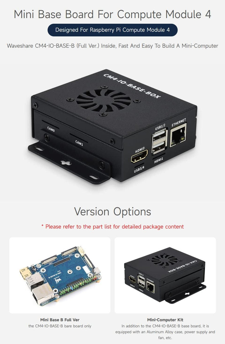 Waveshare Mini Base Board Designed for Raspberry Pi Compute Module 4 Powerful Functions in A Small S