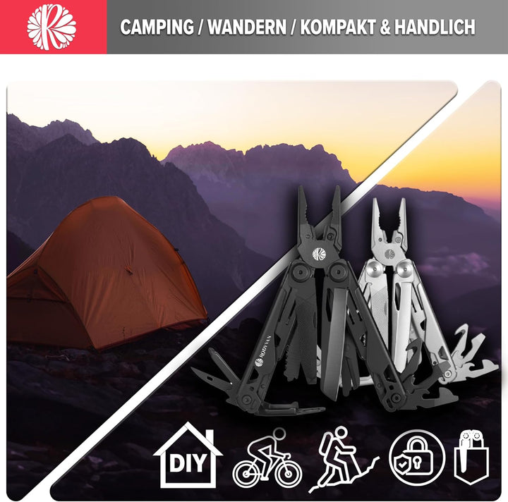 Multitools, 19 in 1 Edelstahl Multi Tool Zange mit Spitzer Schraubendreher Set Flaschenöffner Surviv