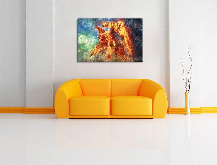 Pixxprint Feuriger Adler als Leinwandbild/Grösse: 100x70 cm/Wandbild/Kunstdruck/fertig bespannt, 100