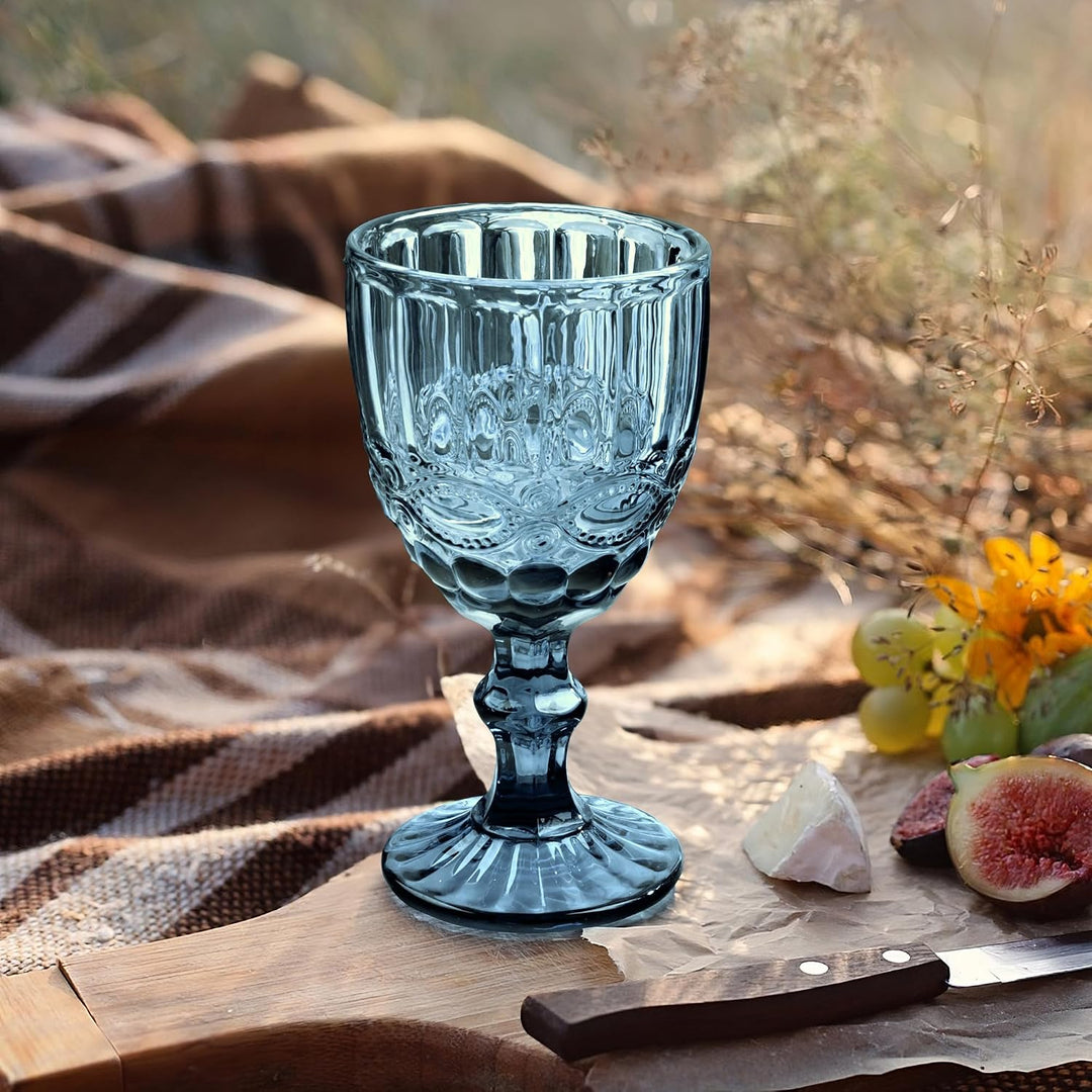 Joeyan Blau Vintage Weingläser mit Geprägtem Design,Farbiger Relief Rotweingläser Weissweingläser,Tr