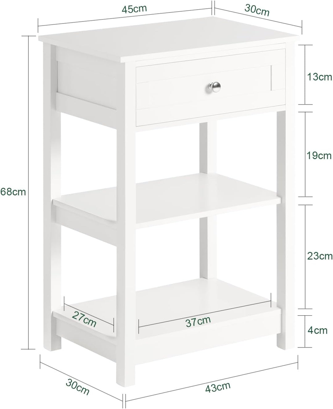SoBuy® FBT46-W Beistelltisch Nachttisch Couchtisch in weiss mit Einer Schublade und 2 Ablagen BHT ca
