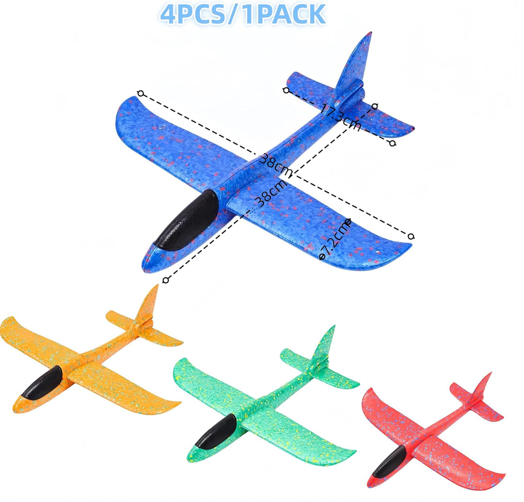 Luthando 4 Stück Styropor Flugzeuge Kinder - Styroporflieger Flieger Wurfgleiter, 38cm Styroporflieg