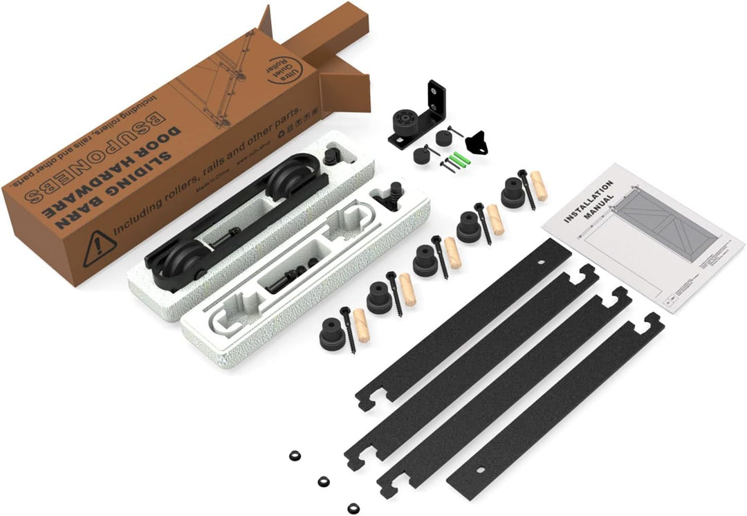 TSMST 152cm Schiebetürsystem Komplett Set für Schiebetüren mit Bodenführung Schwarz Schienen Kit Pas
