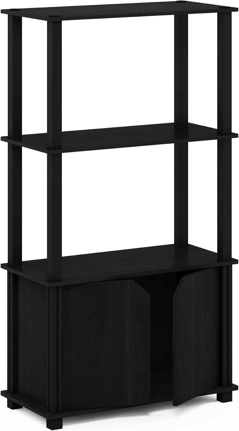 Furinno Brahms Multifunktions-Regal, 4 Fächer, mit Tür, zur Auslage, Espresso/Schwarz Kaffeebraun (E