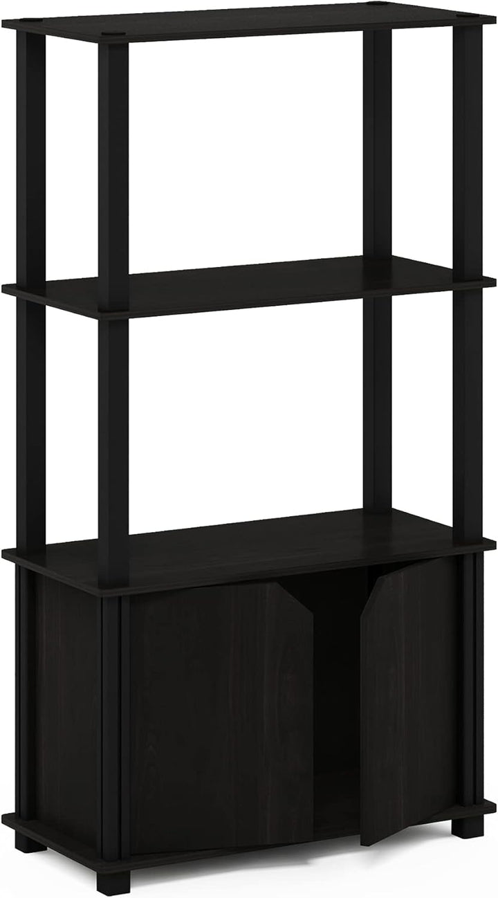 Furinno Brahms Multifunktions-Regal, 4 Fächer, mit Tür, zur Auslage, Espresso/Schwarz Kaffeebraun (E