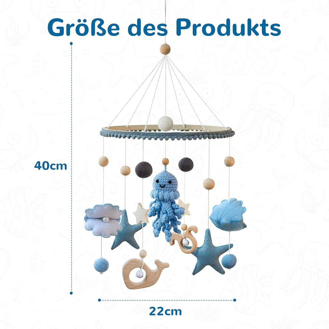 Oktopus Baby Mobile Babybett Hölz Windspiel, Oktopus Anhänger zum Häkeln, Meerestiere Bettglocke Bab