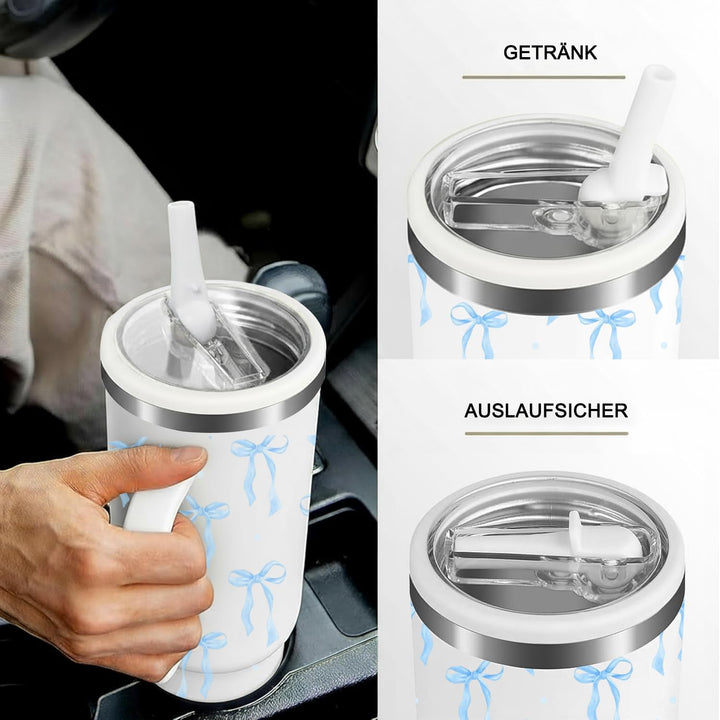 Thermobecher Auslaufsicher,40oz Edelstahl Kaffeebecher to go isoliert mit Strohhalm,Reisebecher 100%