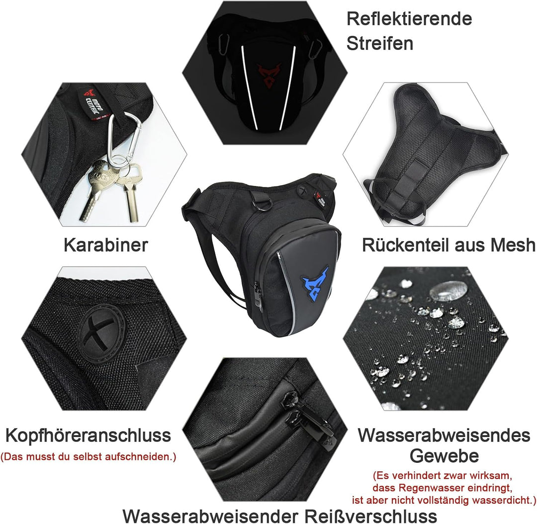 MIGHTYDUTY Motorrad Beintasche Herren Erweiterbar Oberschenkeltasche Hüfttaschen schwarz Gürteltasch