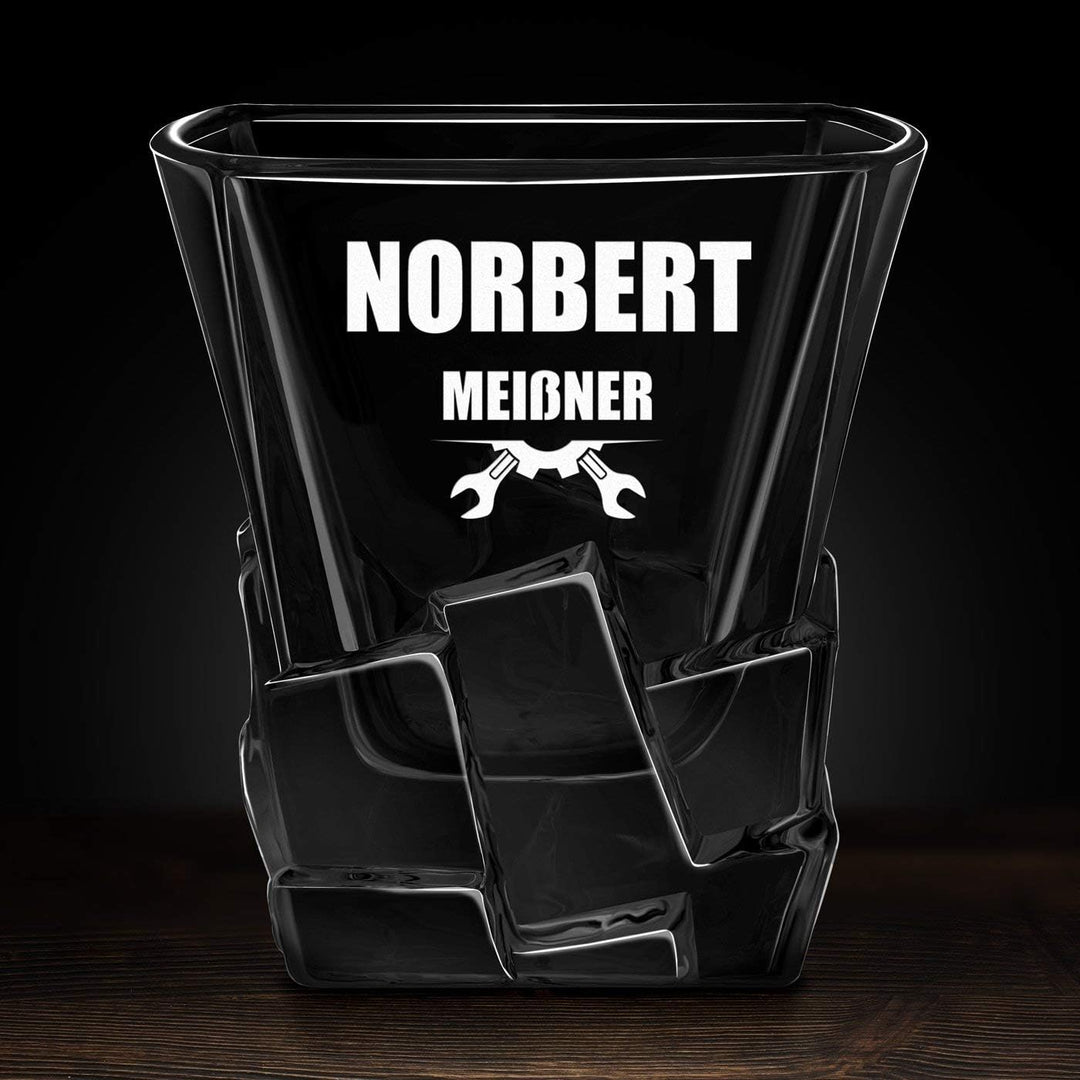 Maverton Whisky Steine Set - in Holzbox mit Gravur - 8 Eiswürfel + 2 Whisky Gläser - wiederverwendba