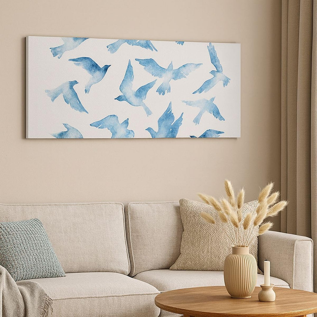 Panorama Bilder auf Leinwand Vögel digital Wolke Taube Leinwandbild 90x30cm Wandbilder Dekoration Wo