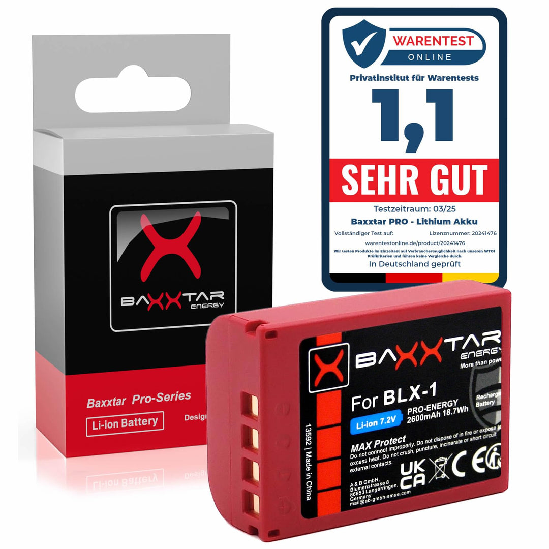 Baxxtar MaxProtect BLX-1 Akku (2400mAh) mit NTC-Sensor und V1 Gehäuse - für OM-1 1x BLX-1 MaxProtect