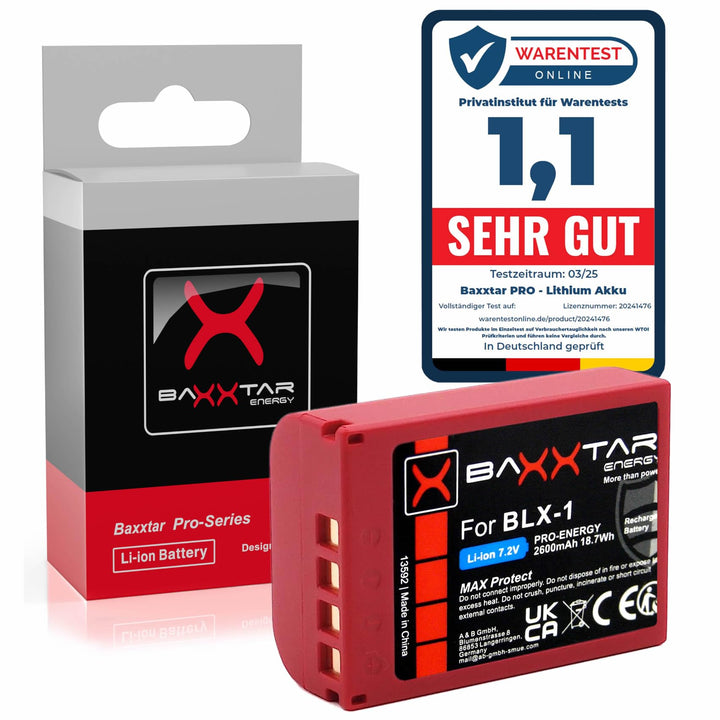 Baxxtar MaxProtect BLX-1 Akku (2400mAh) mit NTC-Sensor und V1 Gehäuse - für OM-1 1x BLX-1 MaxProtect