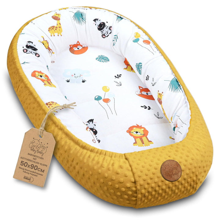 Warmes Nestchen Baby 90x50 cm - Kuschelnest Neugeborene Nestchen Winter/Herbst Kokon Babynest Safari