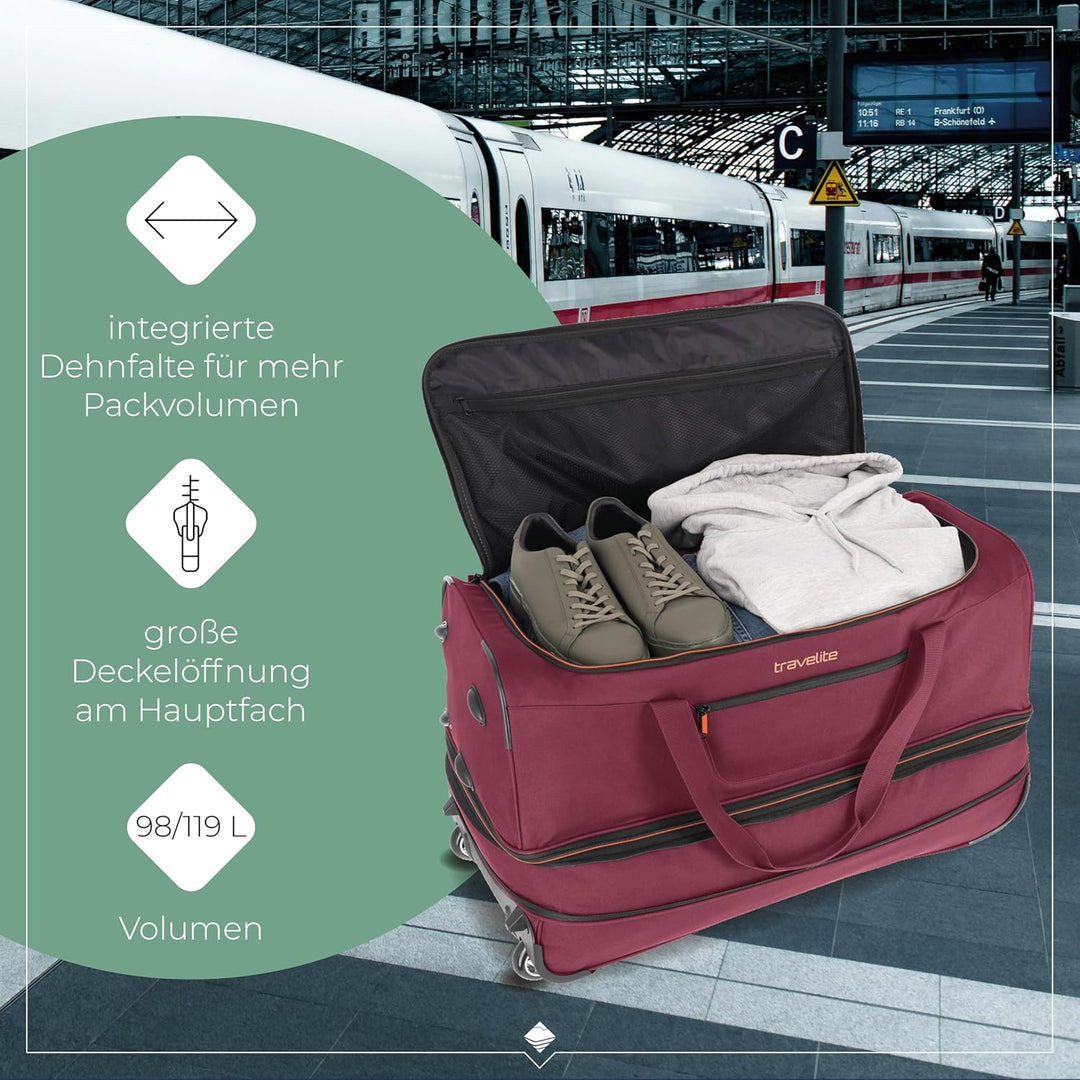 travelite 2-Rad Trolley Reisetasche Gr. L mit Dehnfalte, Gepäck Serie BASICS: Weichgepäck Reisetasch