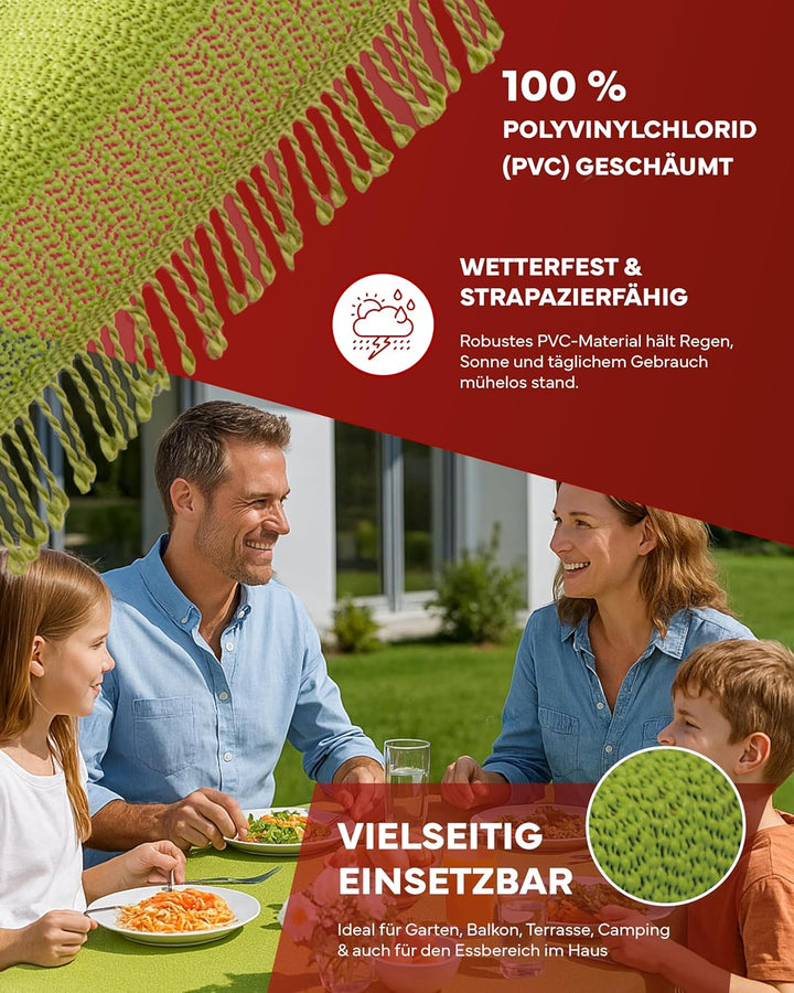 texpot Gartentischdecke mit Fransen - wetterfest - geschäumt - rutschfest (160 x 220 cm oval, Grün)