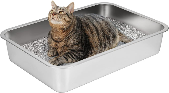 IKITCHEN Grosse Katzentoilette Edelstahl(60×40×10cm), Litter Box Katzenklo, Katzen und Kaninchen Met