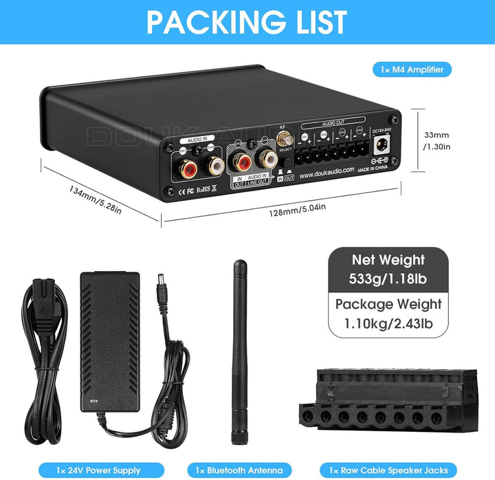 Douk Audio HiFi Bluetooth 5.0 Digital Power Amplifier Stereo 2/4 Channel Audio Verstärker 50W x 4