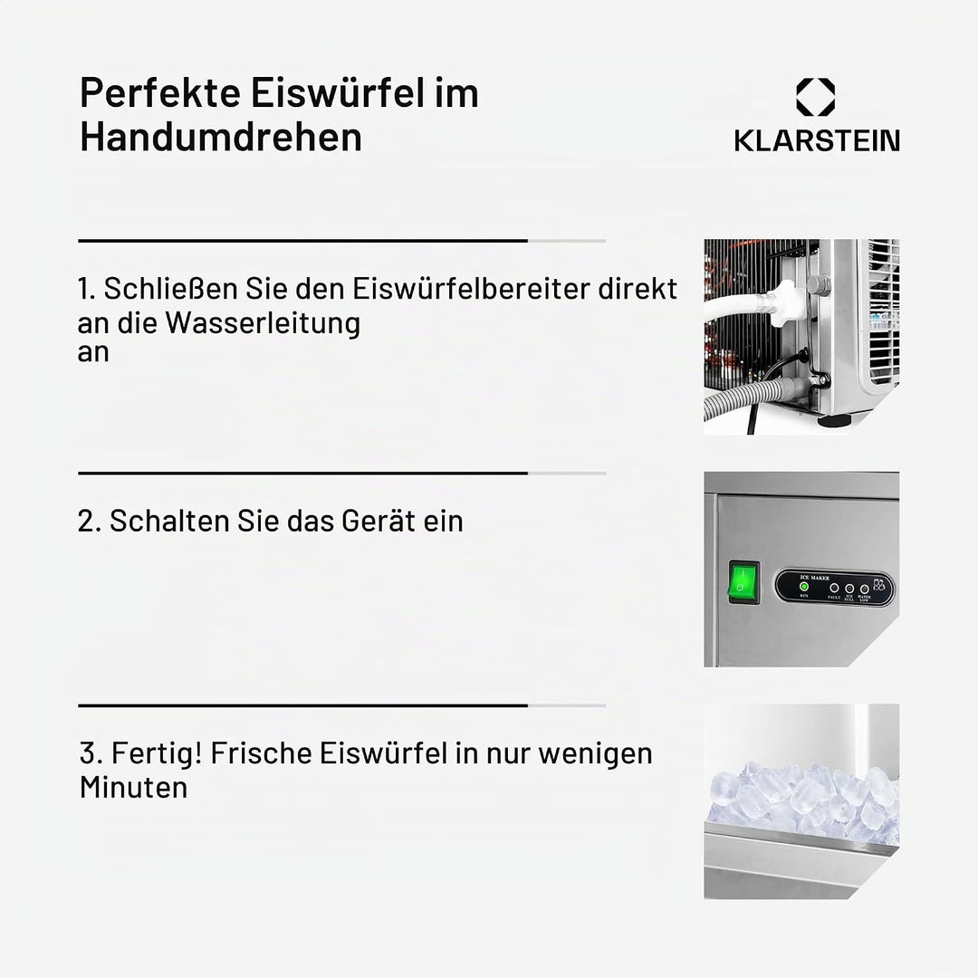 Klarstein Powericer XXL - Profi Eiswürfelmaschine, Eiswürfelbereiter, Ice Maker, 25 kg / 24 h,160 W,