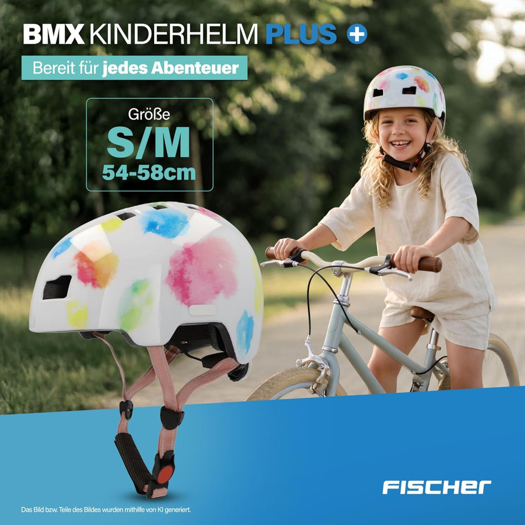 FISCHER BMX Kinder-Helm, Fahrradhelm, Radhelm, Dirt Bike Helm Plus mit integriertem LED-Rücklicht, S