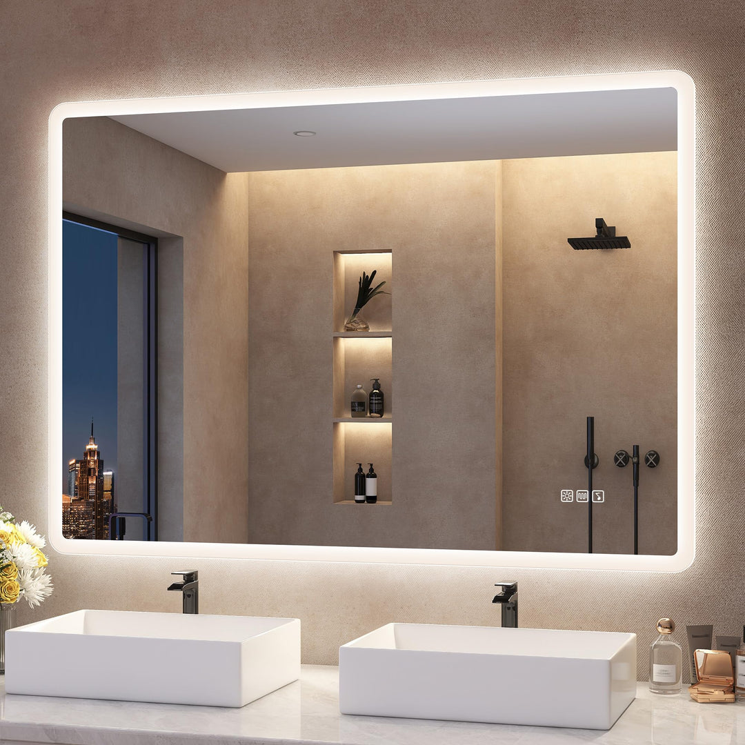 S'bagno Badspiegel-mit-Beleuchtung 100x70cm, Led-Badezimmerspiegel-mit-Licht, Bluetooth, Entfoggen,