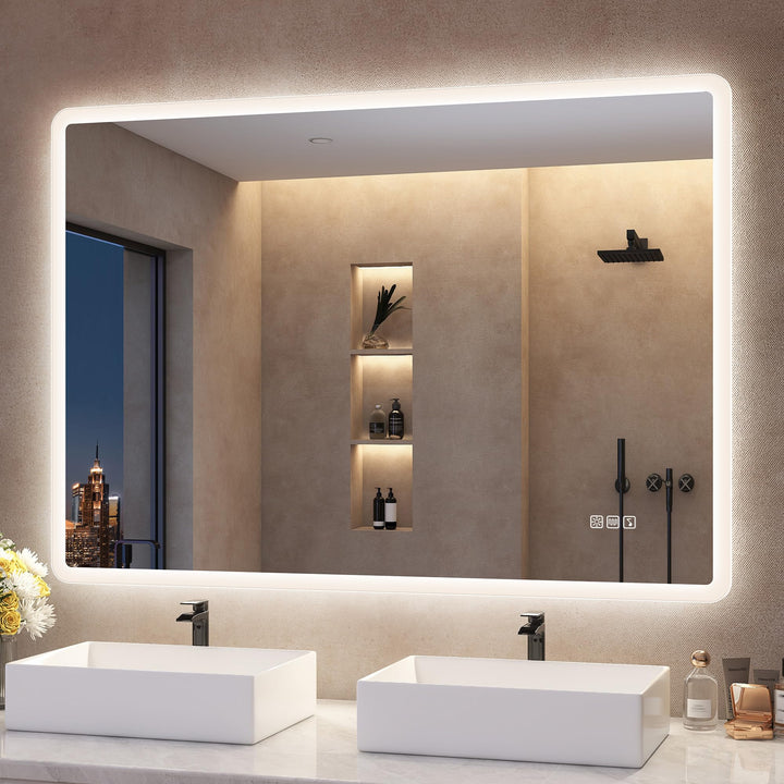 S'bagno Badspiegel-mit-Beleuchtung 100x70cm, Led-Badezimmerspiegel-mit-Licht, Bluetooth, Entfoggen,