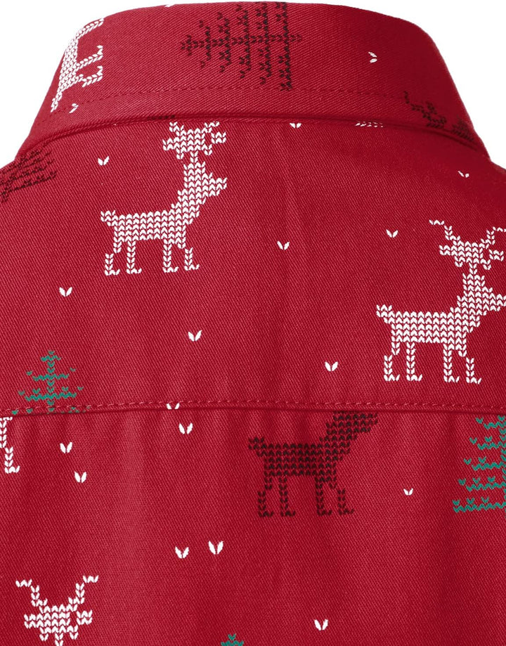 JOGAL Herren Funky Christmas Print Weihnachtsmann Hemd Langarm Button Up Freizeithemd Grosse Jungs 6