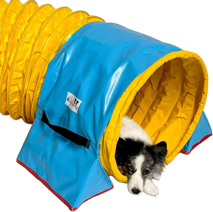 Callieway® Dog Agility Tunnel Turnier 3m lang / 60cmØ, 360° FullGrip (5m, gelb) 5m gelb, 5m gelb