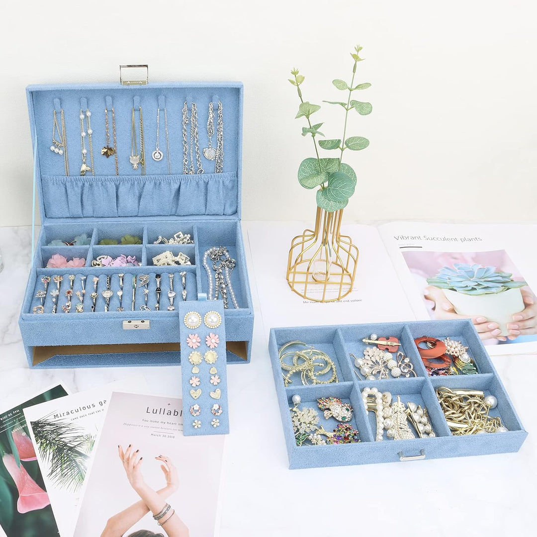 Schmuckkasten, Schmuckkästchen mit Schubladen für Damen Mädchen, Samt Schmuckbox Schmuckschatulle Gr