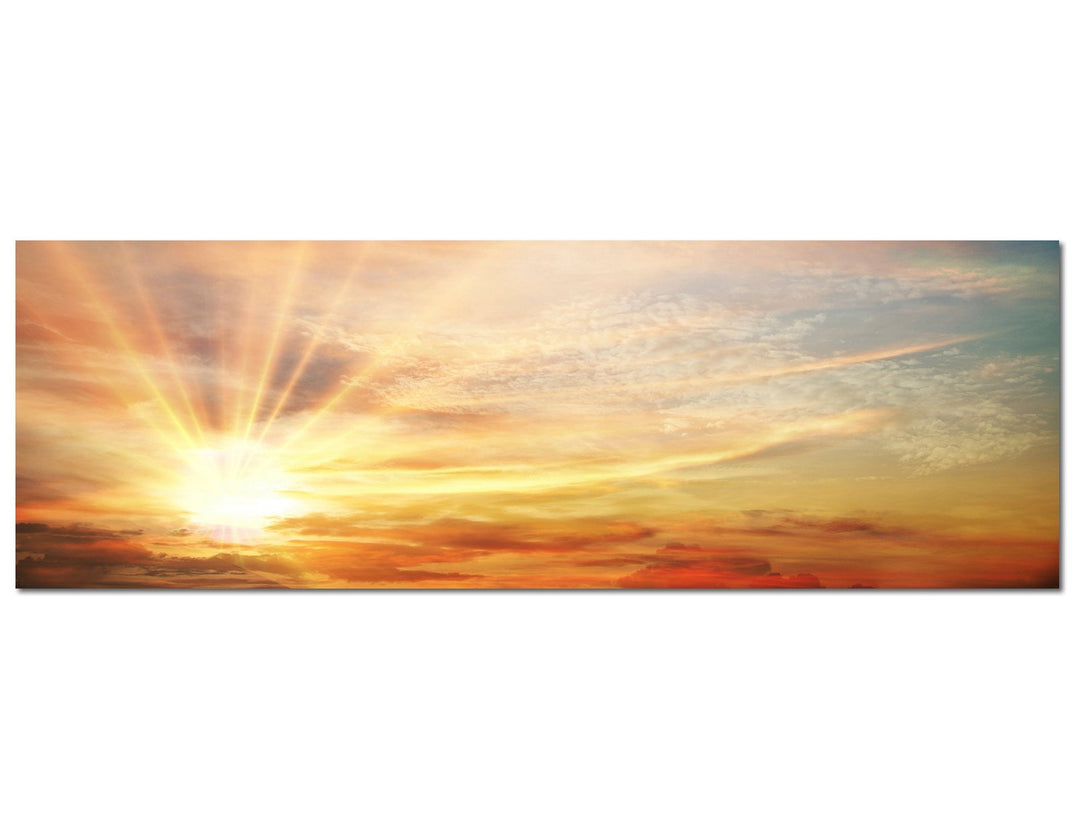 Paul Sinus Art Panoramabild auf Leinwand und Keilrahmen 120x40cm Himmel Wolkenschleier Sonnenaufgang