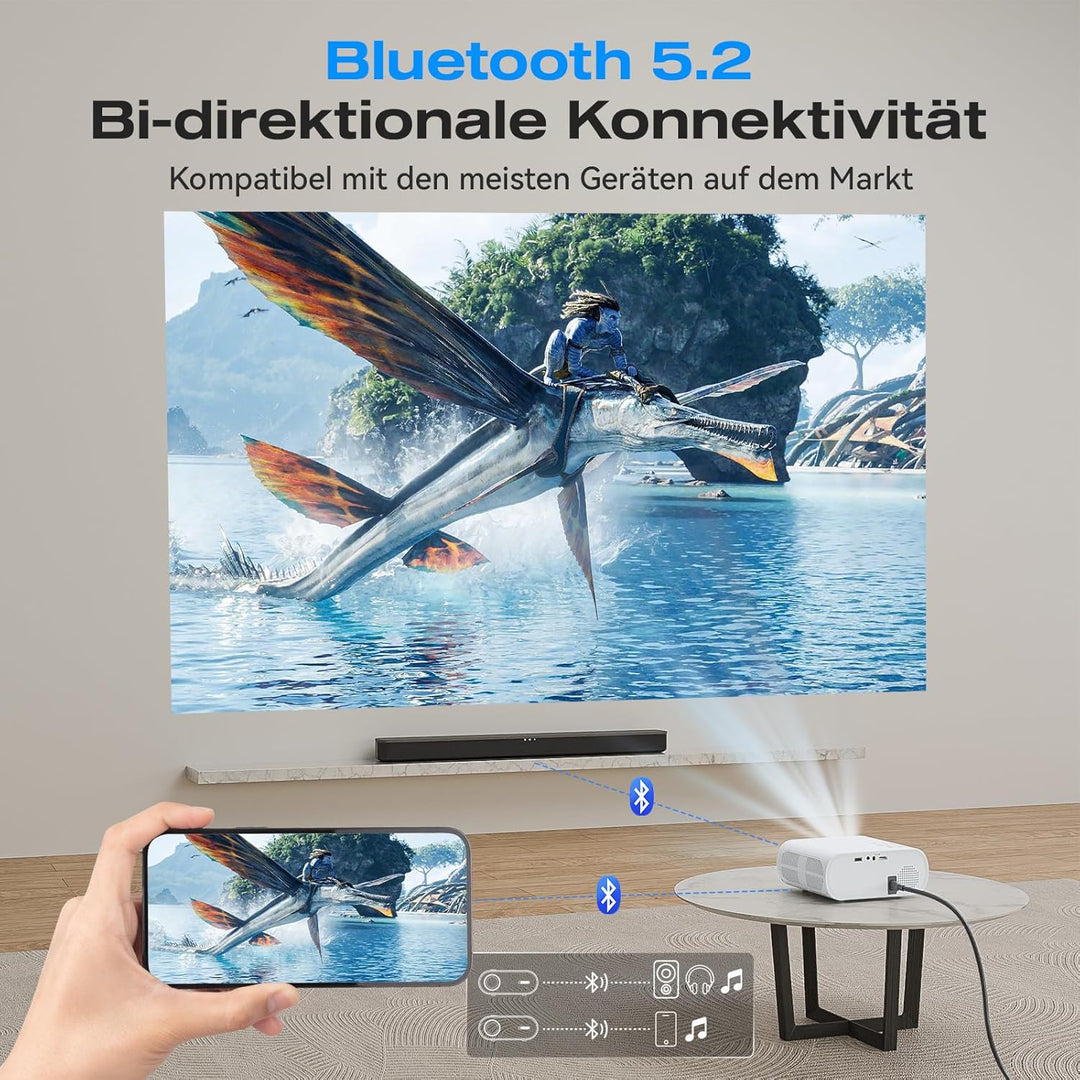 Smart Beamer【Netflix Official 】 Mini Beamer 4K mit Trapezkorrektur, 20000LM 1080P Full HD WiFi6 Blue