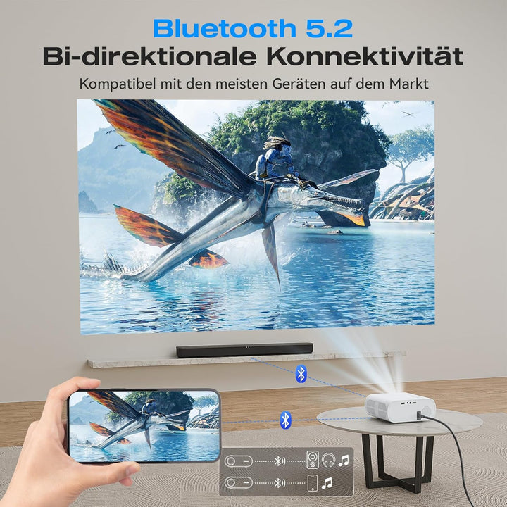 Smart Beamer【Netflix Official 】 Mini Beamer 4K mit Trapezkorrektur, 20000LM 1080P Full HD WiFi6 Blue