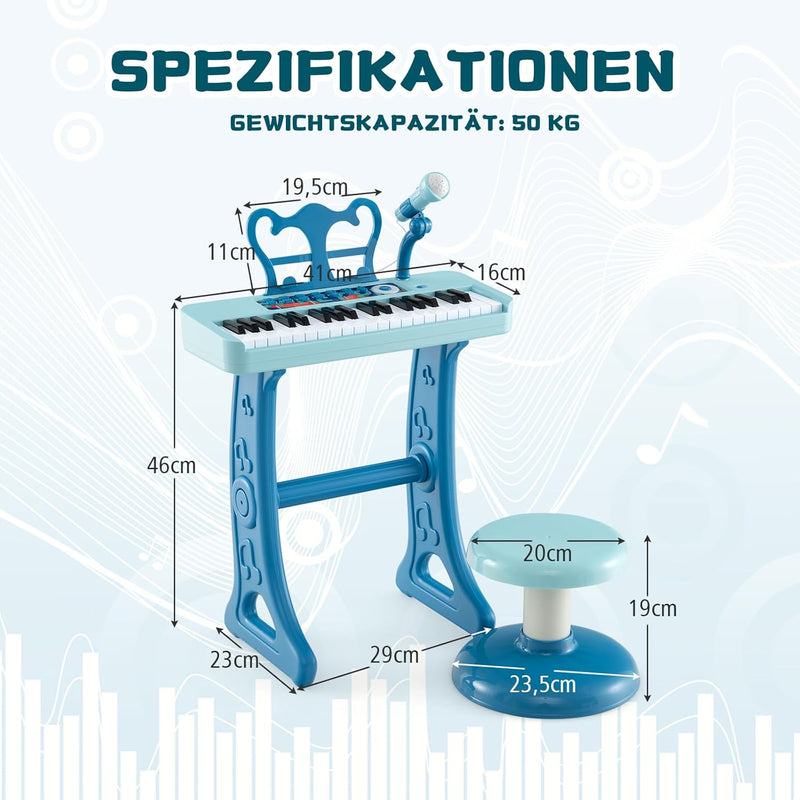 DREAMADE Kinder Keyboard, 37 Tasten E-Piano mit Notenständer & Mikrofon & Hocker, Klavier Spielzeug