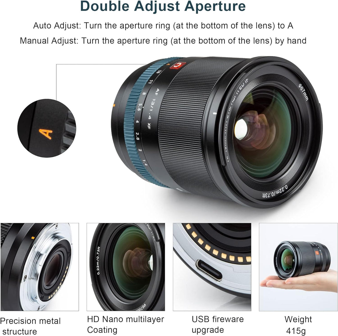 VILTROX 13mm f/1.4 F1.4 XF Autofokus Objektiv Ultraweitwinkel APS-C AF Objektiv Kompatibel für Fujif