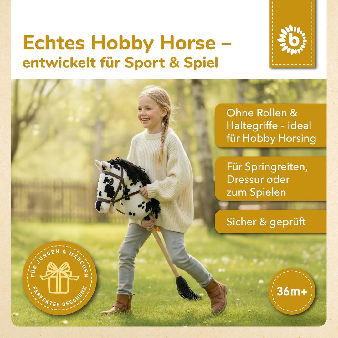 Bieco Hobby Horse Steckenpferd Schecke - Grösse M, mit Trense | Abnehmbarer Stock &amp; Schweif, für Spr