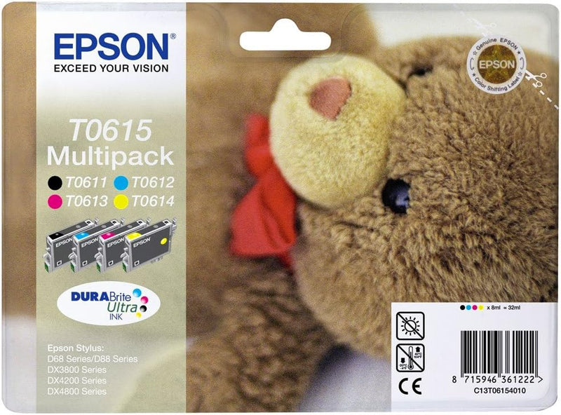 Epson Original C13T06154010 Teddybär, wisch- und wasserfeste Tinte (Multipack, 4-farbig) (CYMK)