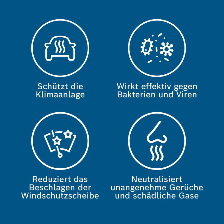 Bosch A8580 - Innenraumfilter FILTER+pro antibakteriell, wirksam gegen übel riechende Gase, Viren, S