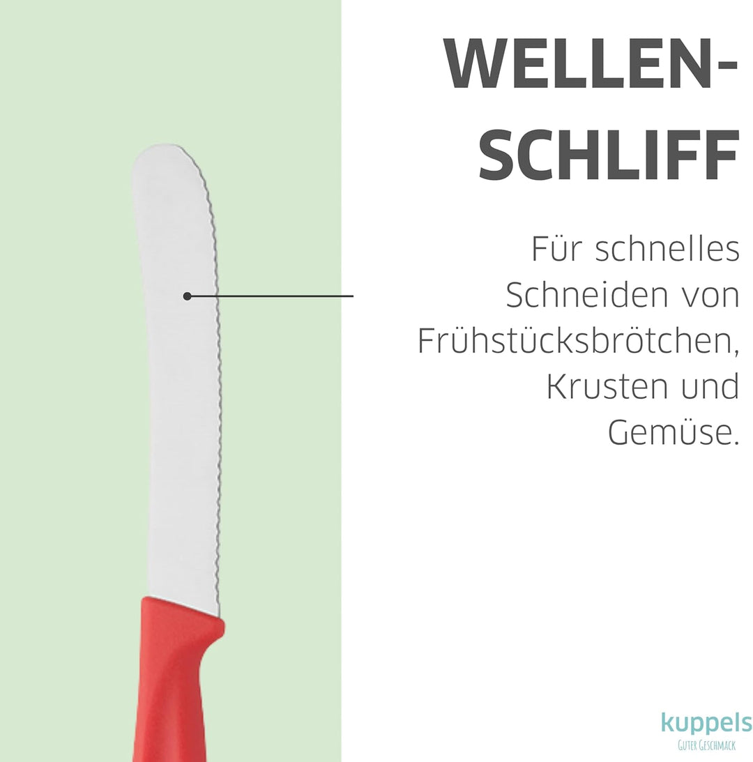 Kuppels KITCHEN LINE Frühstücksmesser Set 9 teilig mit Wellenschliff rot, scharfes Brötchenmesser, K