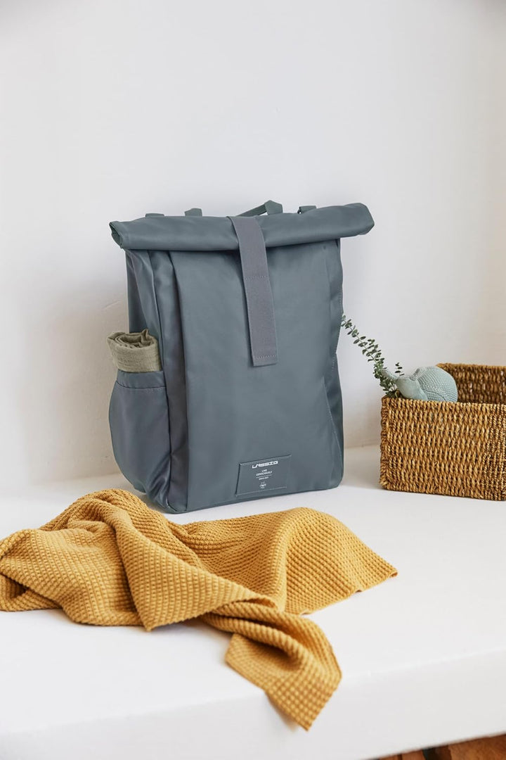 LÄSSIG Baby Wickelrucksack Wickeltasche Rucksack mit Wickelunterlage, Kinderwagenbefestigung, Flasch