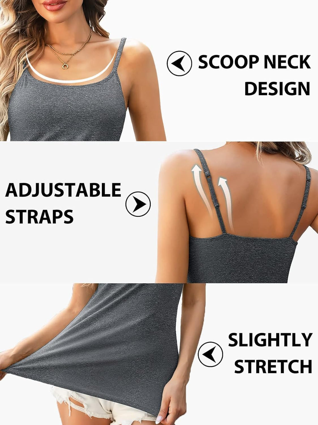 Attraco 2er Pack Damen Baumwolle Tank Top mit Regal BH Unterhemd Verstellbarer breiter Riemen Camiso
