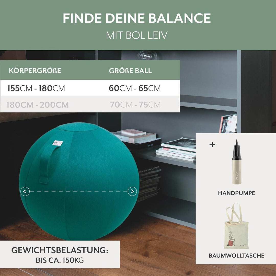 VLUV LEIV Stoff-Sitzball 60cm - 65cm Dark Petrol, 60cm - 65cm Dark Petrol
