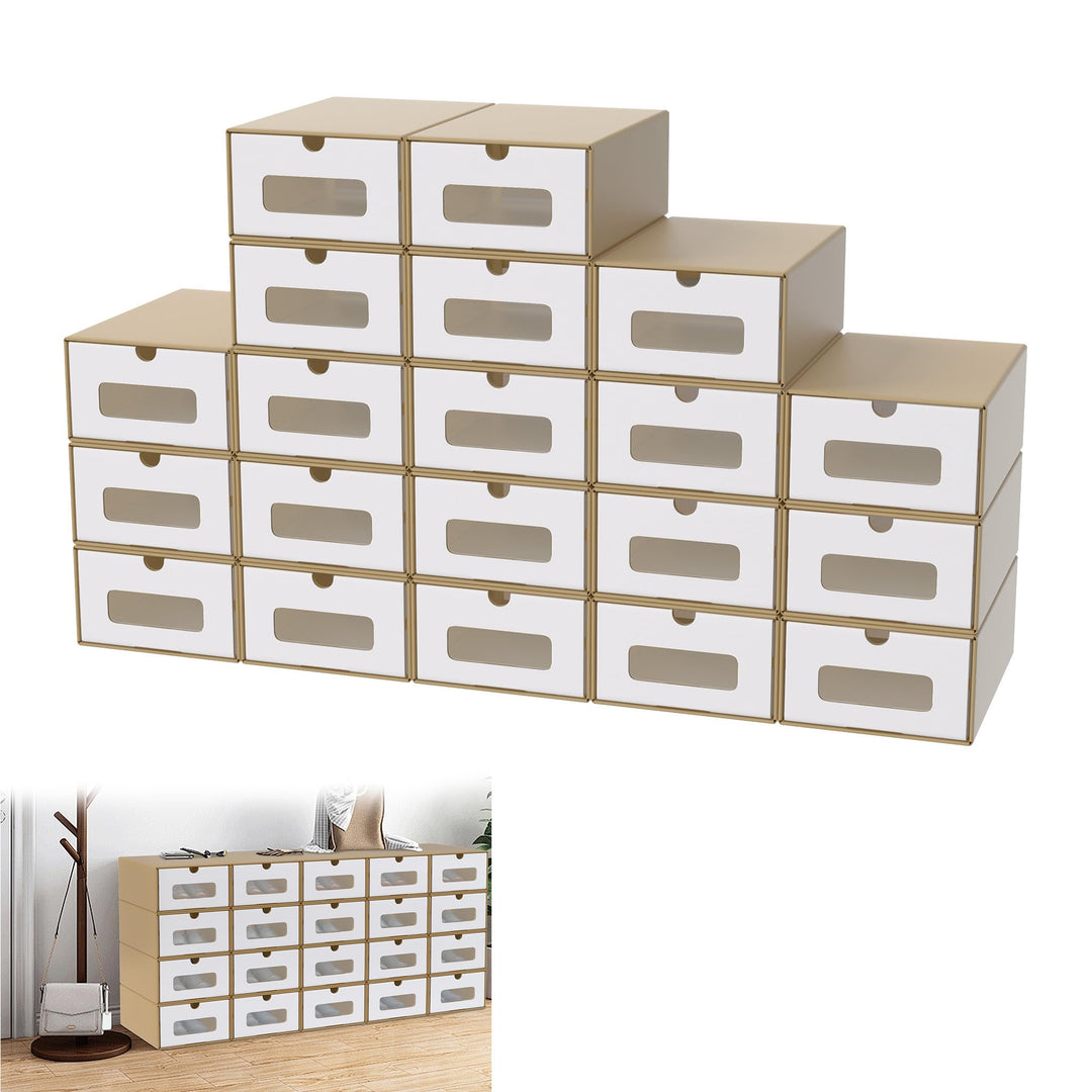 20er Stapelbares Boxen-Set – Schubladenbox mit Sichtfenster aus Kraftpapier, Schuh- & Spielzeugbox z