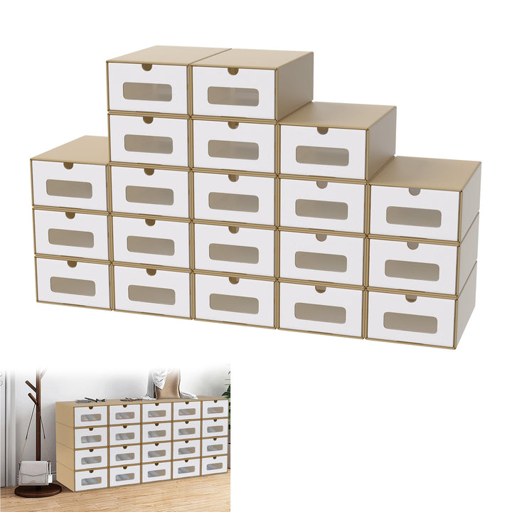 10er Stapelbares Boxen-Set – Schubladenbox mit Sichtfenster aus Kraftpapier, Schuh- & Spielzeugbox z