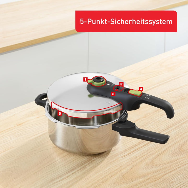 Tefal P2580400 Secure Trendy Schnellkochtopf 4 L | 2-Stufen-Garregler: Intensivstufe 117°C, Schonstu