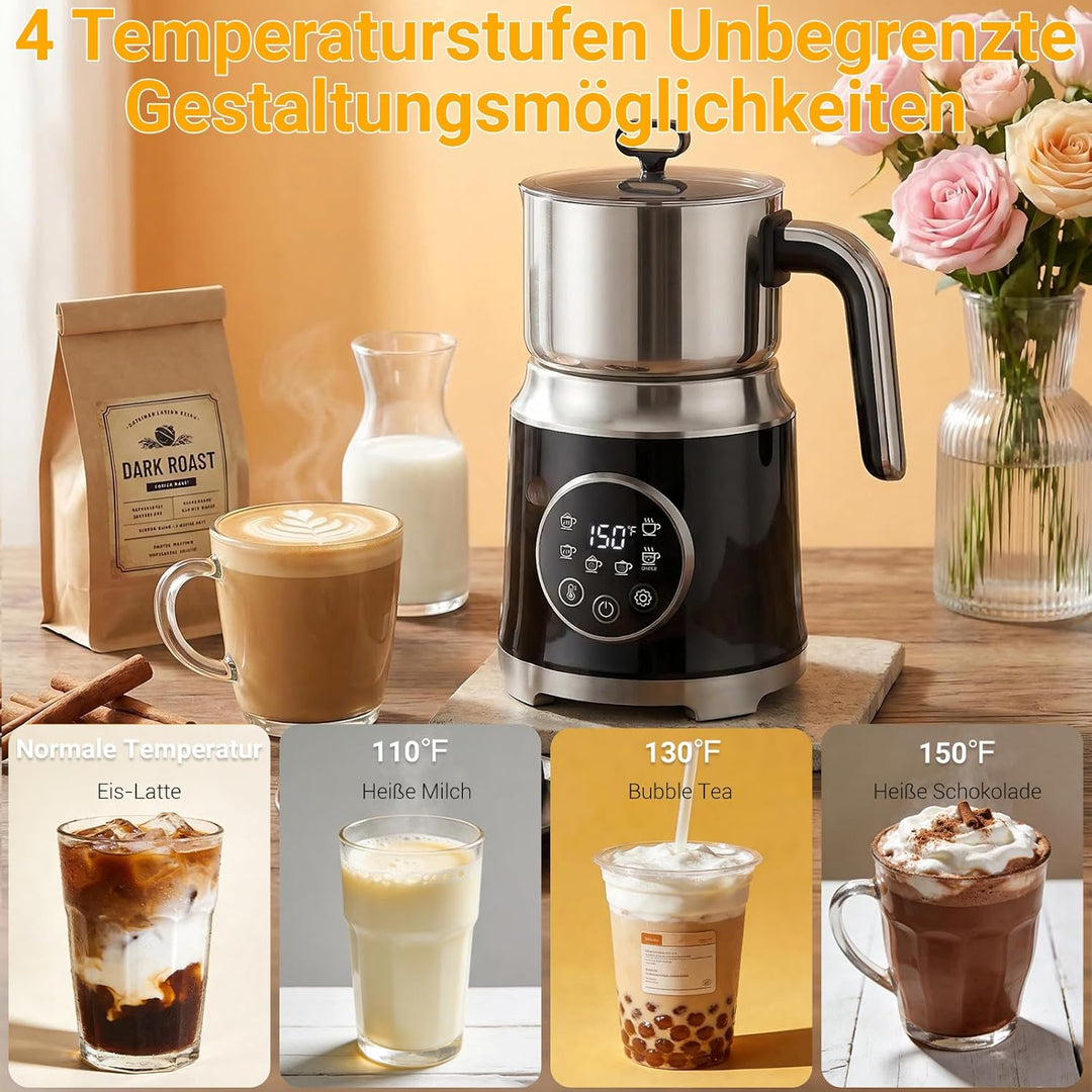 Milchaufschäumer Elektrisch 6-in-1-800ml Automatischer Milchschäumer für Heisse & Kalte Schäume, Spü