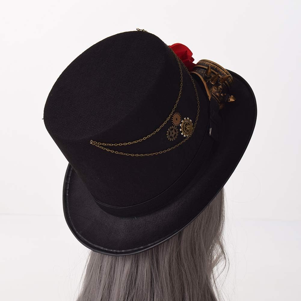 COSDREAMER Unisex Steampunk Zylinder Halloween Kostüm Hut mit Brille Schwarz Schwarz 3 M, Schwarz 3